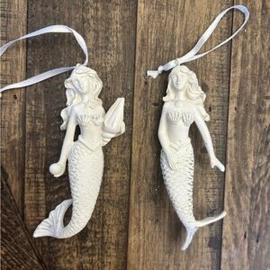 Set Of 2 Kurt Adler Mermaids Holding Shell White Christmas Ornaments